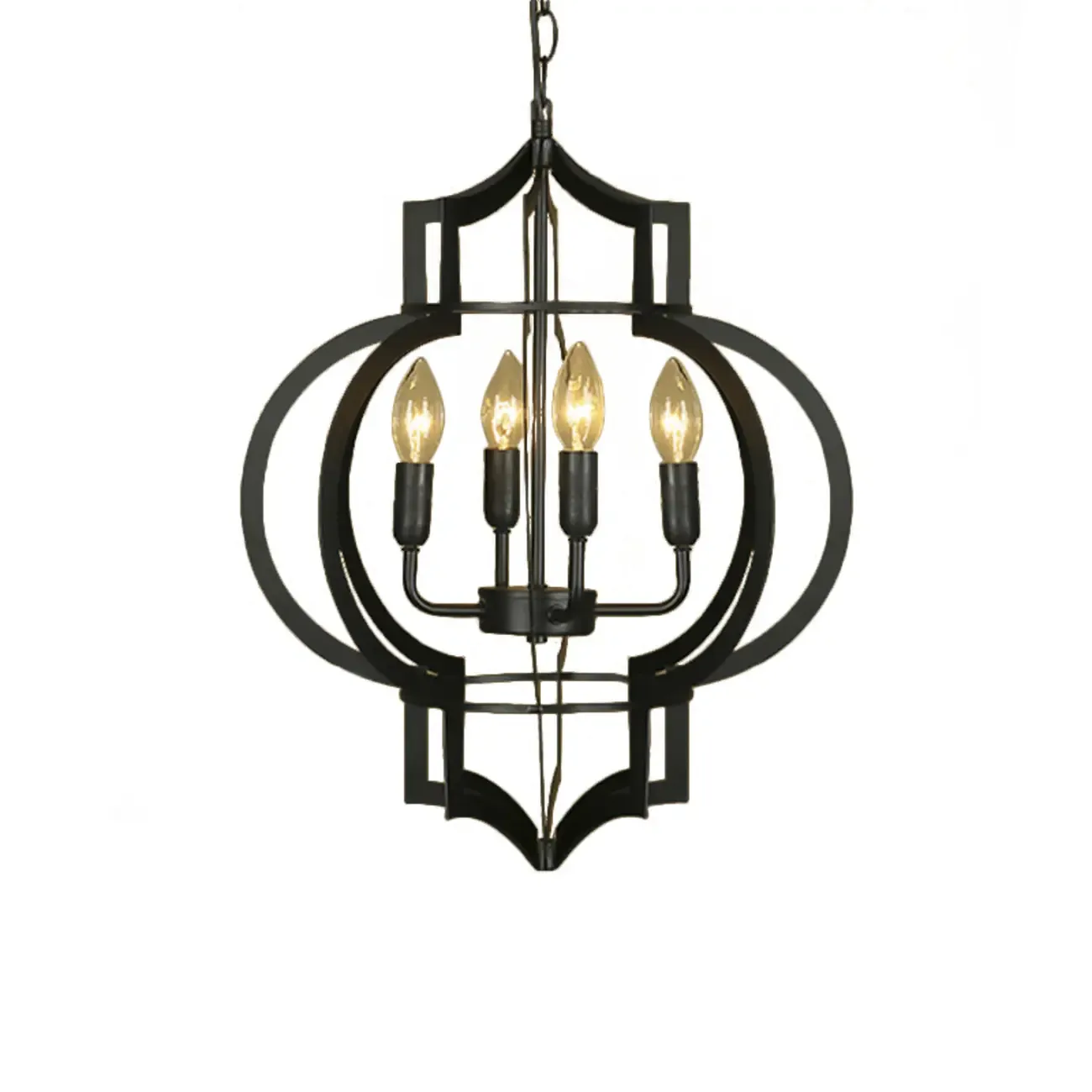 Industrial Black Metal Lantern Candle Chandelier