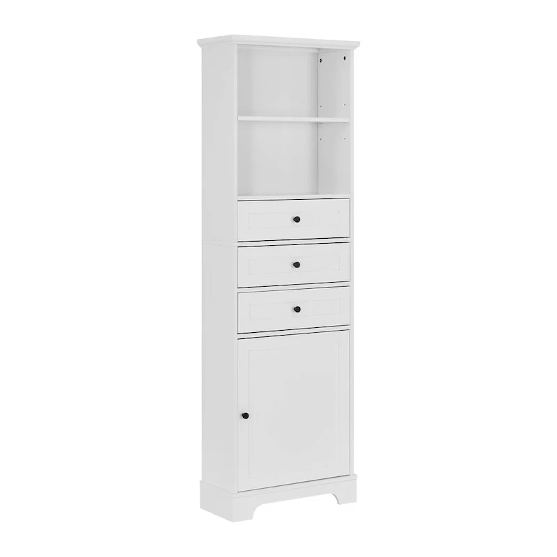 10 in. W x 22 in. D x 68.3 in. H White MDF Linen Cabinet with 3 Drawers and Adjustable Shelves