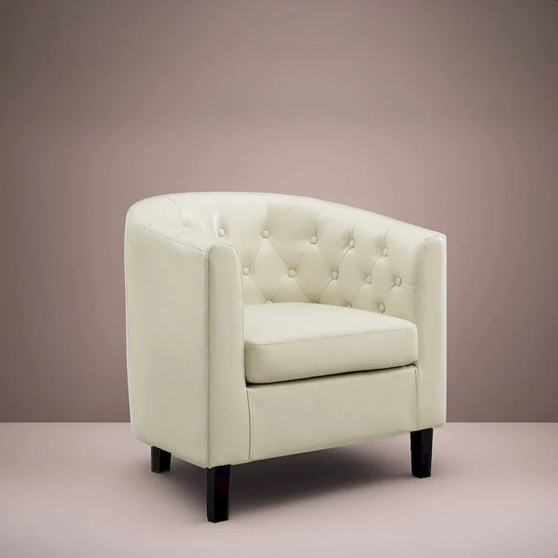 Accent Chair, Button Tufted Faux Leather Barrel Chair, Midcentury Modern Accent Chair, Comfy Armchair, Tub Barrel Chairs