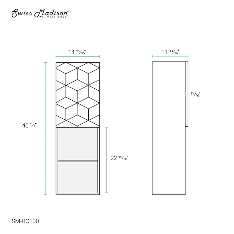 Annecy 15  W x 46  H x 12  D Linen Cabinet in Phantom Black