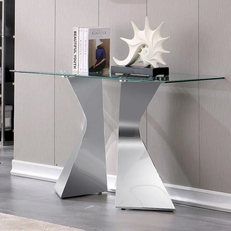 Luxury 51 inch Console Table Rectangular Sofa Entryway Console Table with Rectangle Tempered Glass Top and Metal Legs