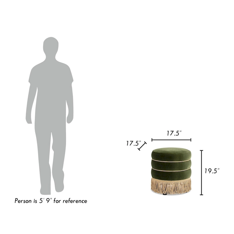 Edward 17.5 Round Upholstered Ottoman with Gold Bullion Fringe