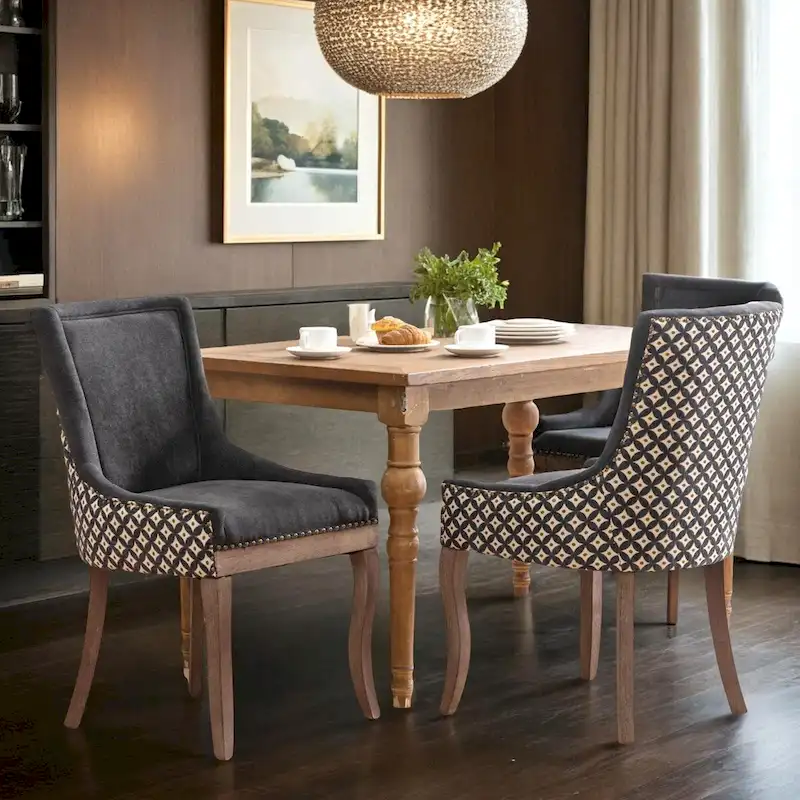 Fabric Dining Chair with Wood Legs and Nailhead Trim, Set of 2