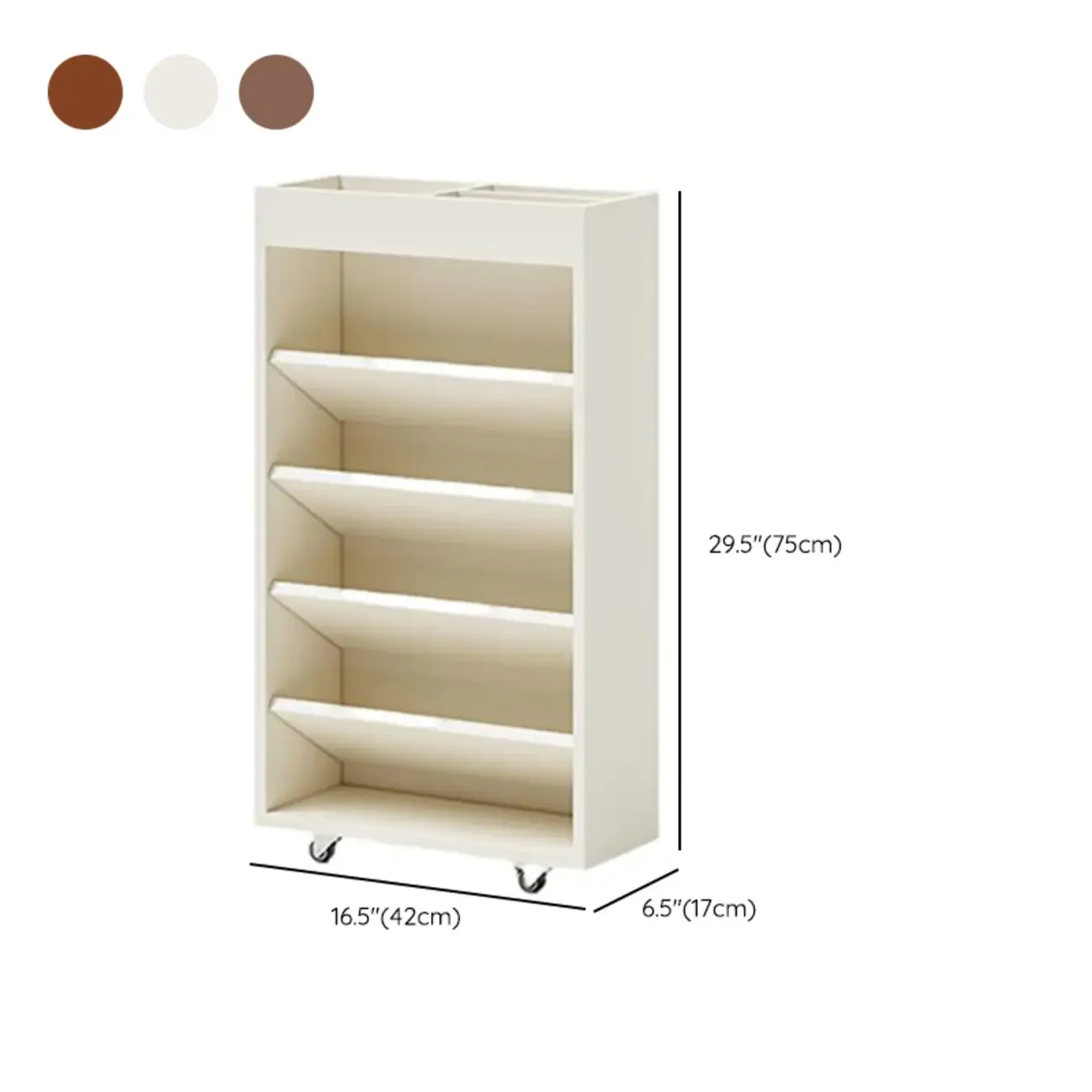Mobile 5-Shelf Nut-Brown Wood Vertical Bookcase