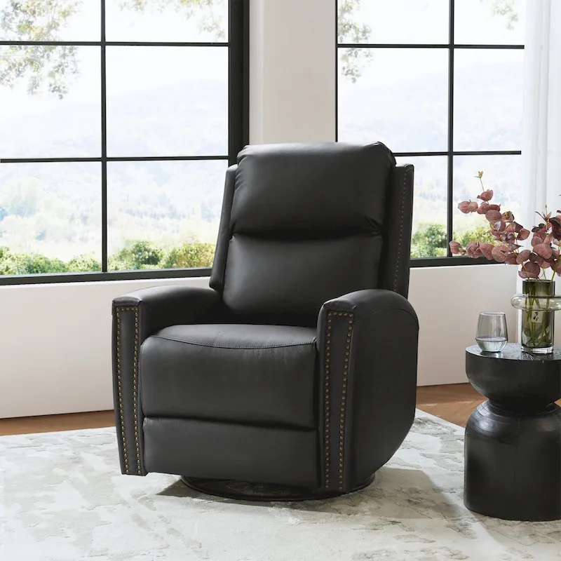 Fiacro 30.31Wide Modern Genuine Leather Wingback Swivel Rocker Recliner with Nailhead Trims
