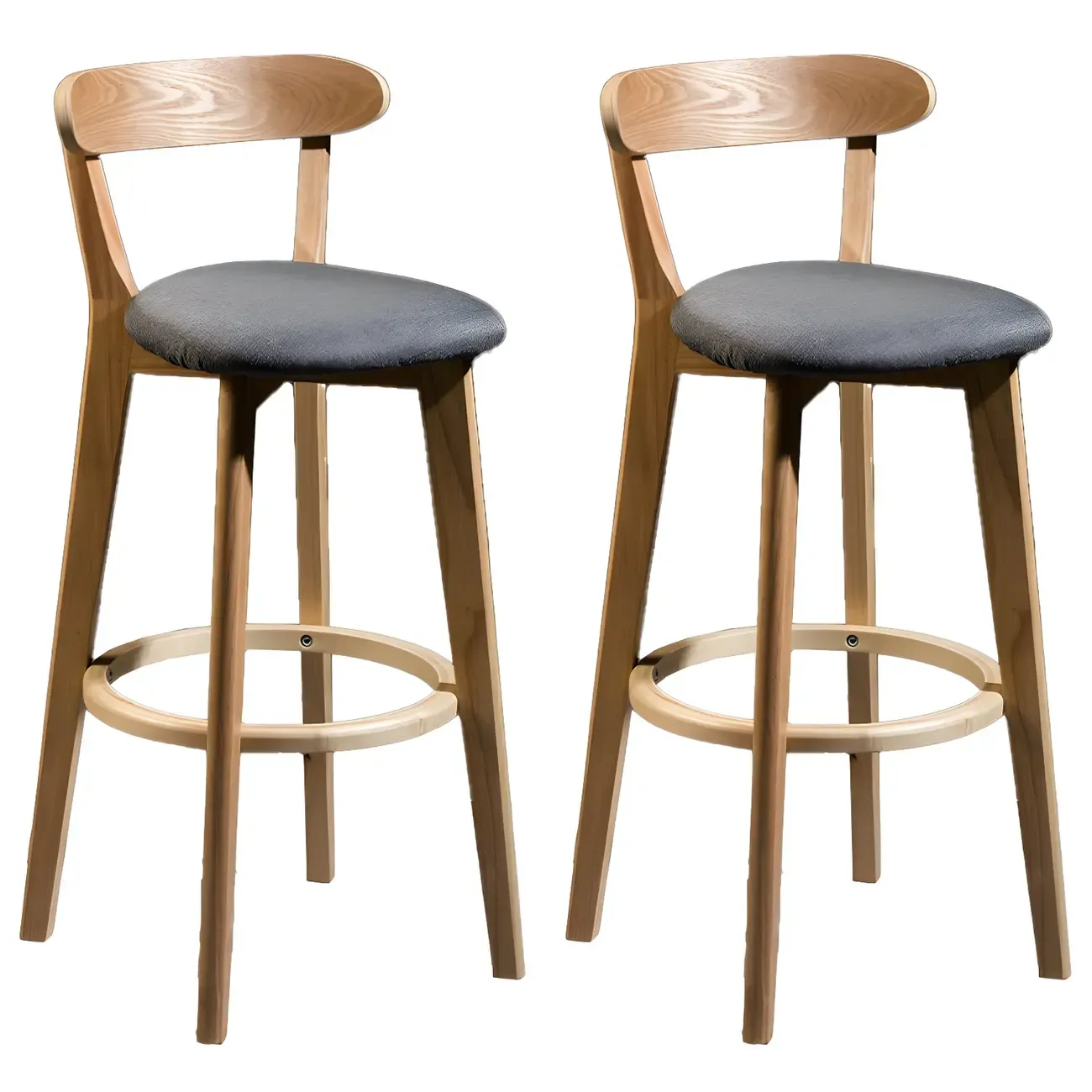 Wooden Upholstered Low Back Bar Height Stools Set of 2