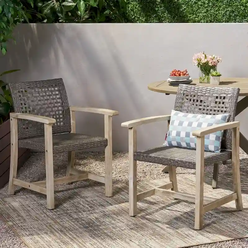 Hampton Outdoor Acacia Wood and Wicker Dining Chair (Set of 2) by Christopher Knight Home