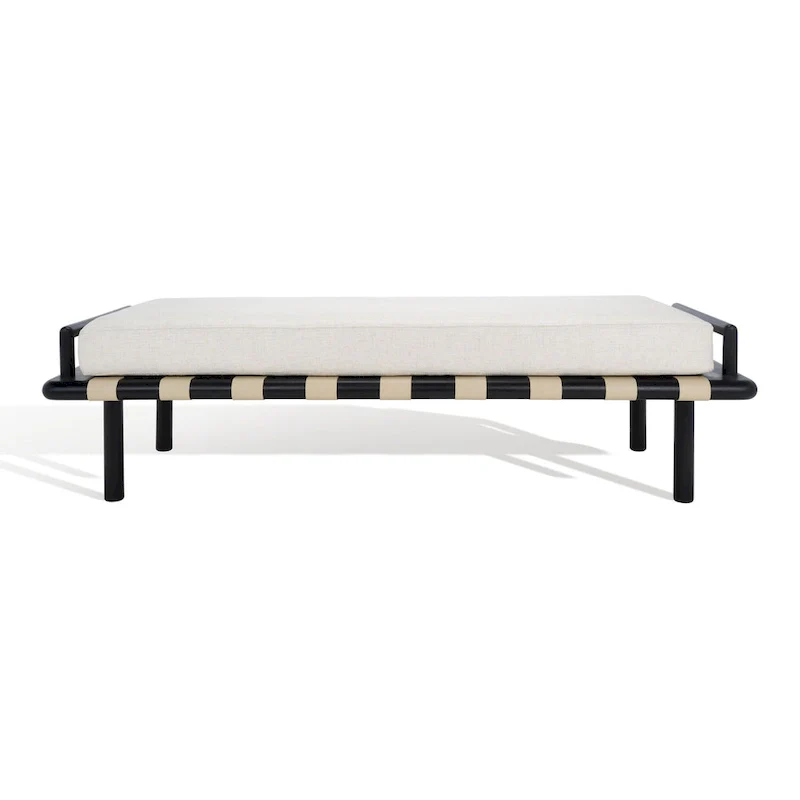 SAFAVIEH Couture Grizelda Teak Cushion Bench - 70 In W x 26 In D x 19 In H - 70Wx26Dx19H