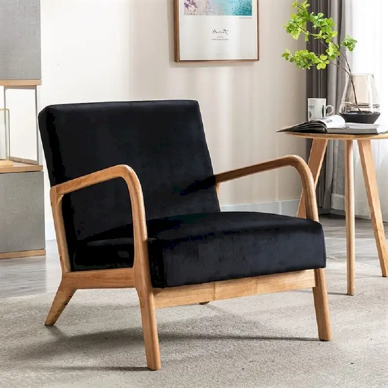 Velvet/ Wood Mid-century Modern Armchair