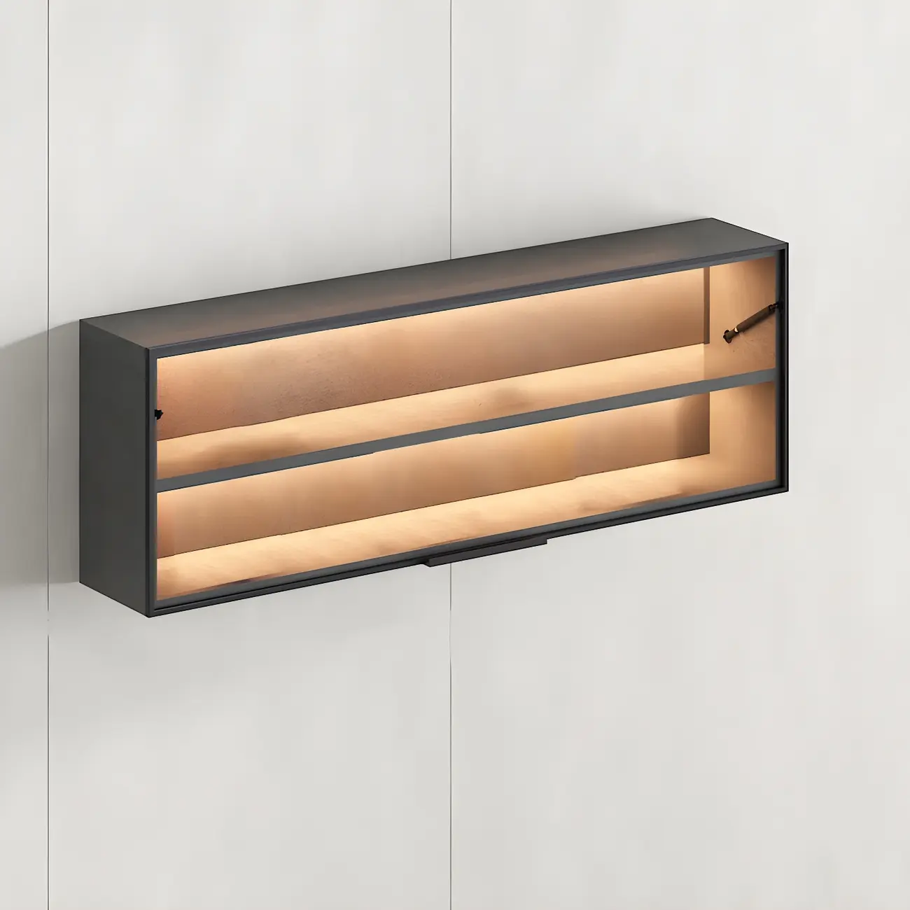 Black Wall Mount Wood 2-Cube Display Cabinet with Light