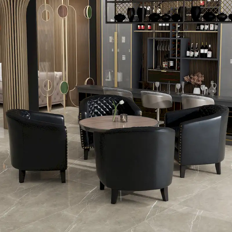 Modern Faux Leather Barrel Accent Chair with Wood Legs