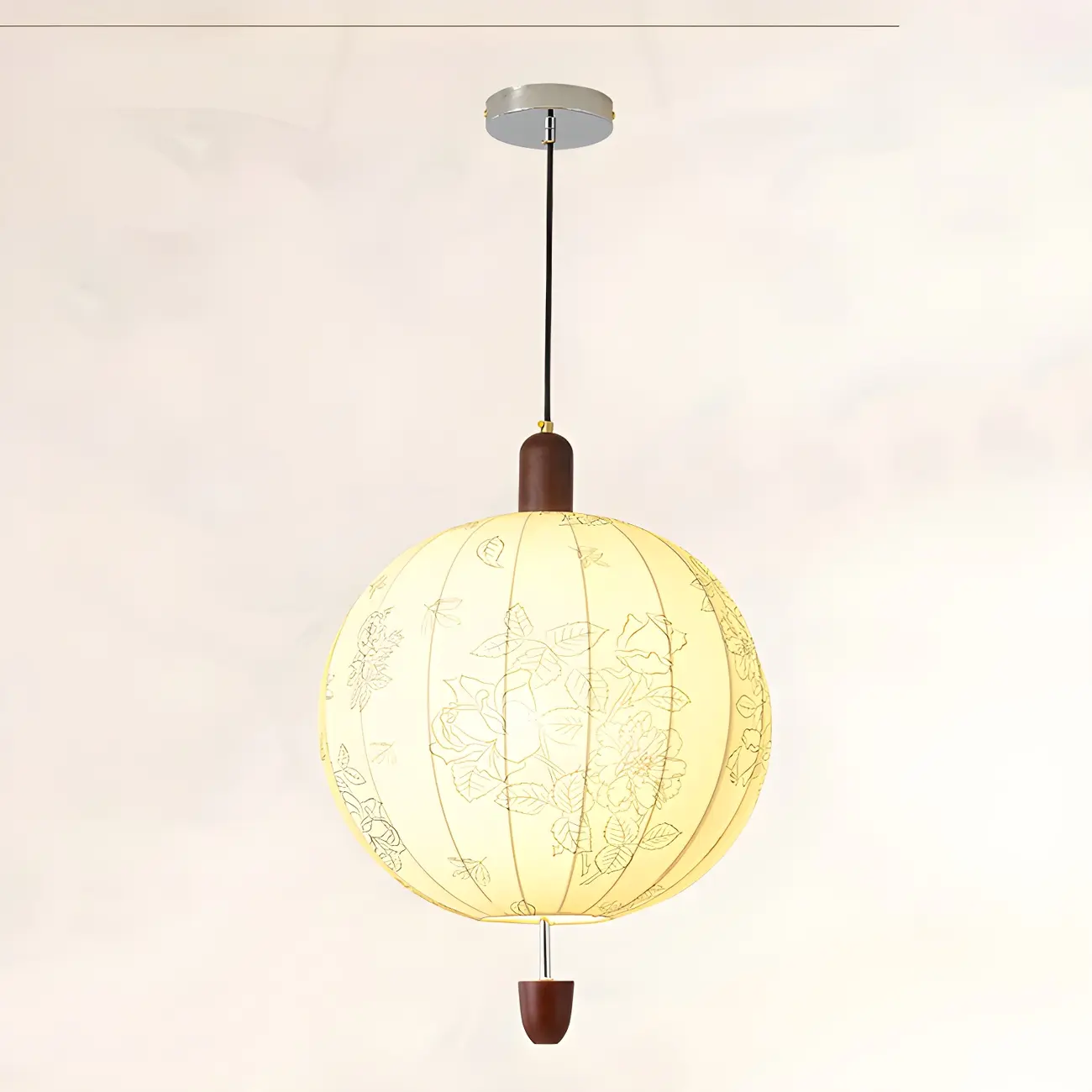 Elegant Flower Pattern Beige Fabric Geometric Chandelier