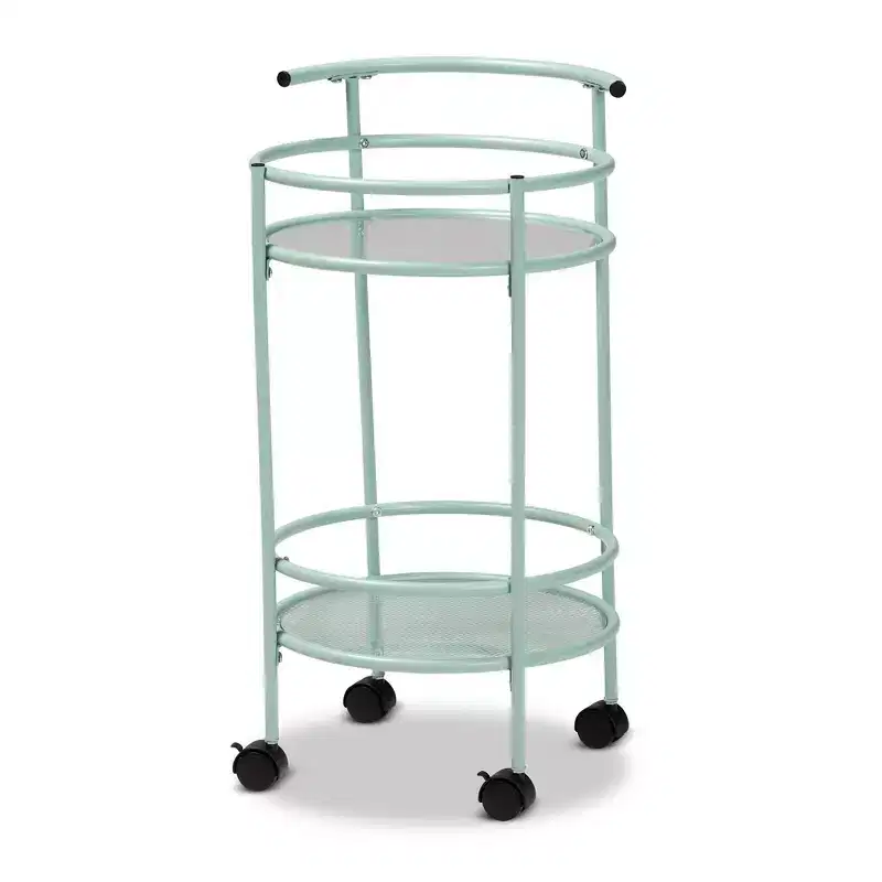 Newell Metal 2 Tier Kitchen Cart Mint Green/Black - Baxton Studio: Glass Shelves, Mobile, Mid-Century Design, 30 Day Warranty