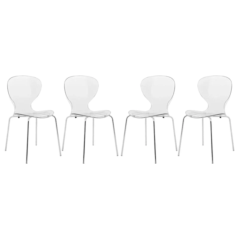 Stackable Plastic Dining Chair with Chrome Legs Set of 4 Transparent Accent Side Chair for Indoor and Outdoor