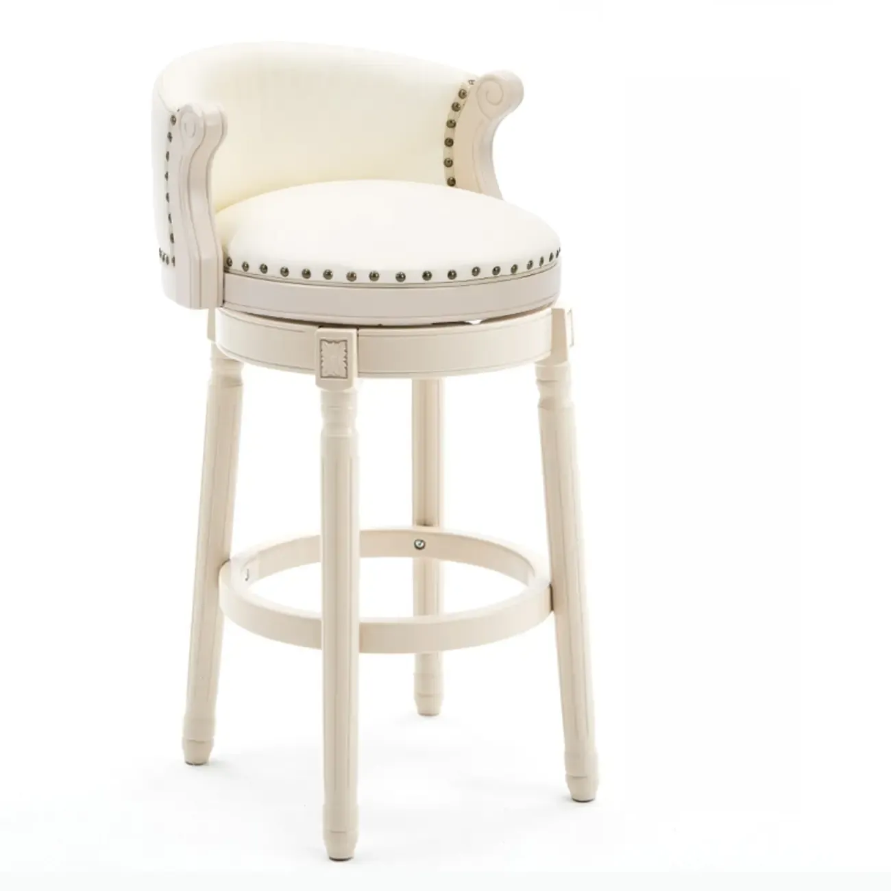 Solid Wood Leather Swivel Counter Stools with Backs