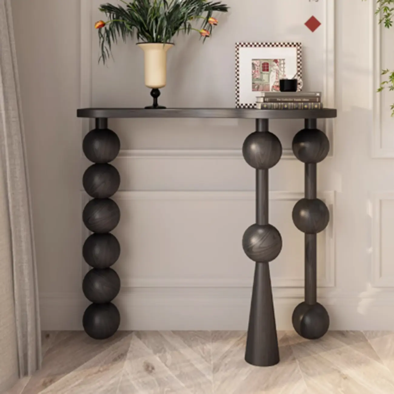 Artistic Walnut Wood Turned Leg Entry Console Table