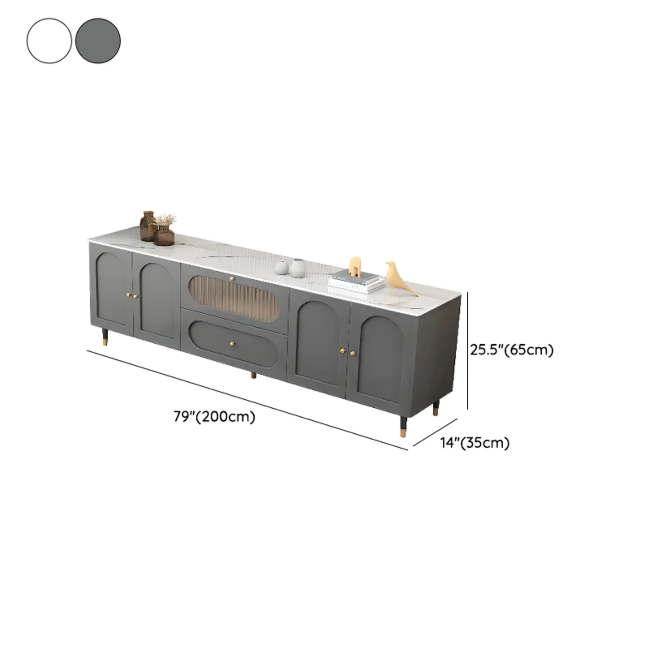 63 Elegant Stone White TV Stand with Adjustable Shelves