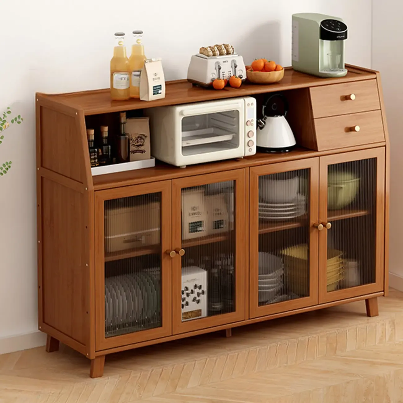 Modern Bamboo Narrow Buffet with Ample Storage