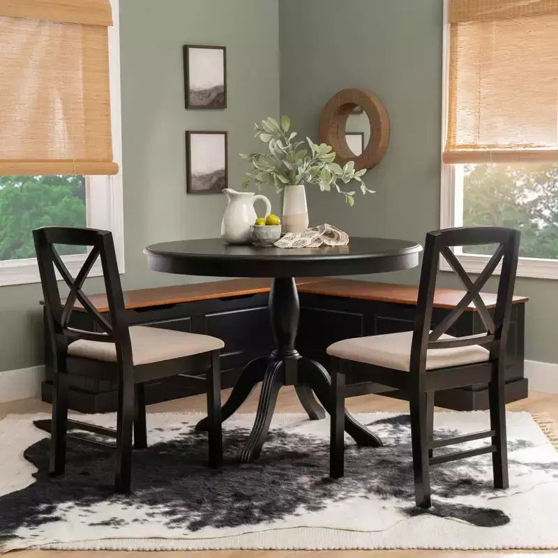 Linon 4pc Tobin Nook and Table Dining Set Black/Walnut
