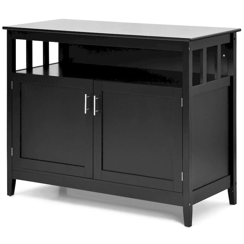 Black 2-Door Kitchen Storage Cabinet, MDF & Pine Wood