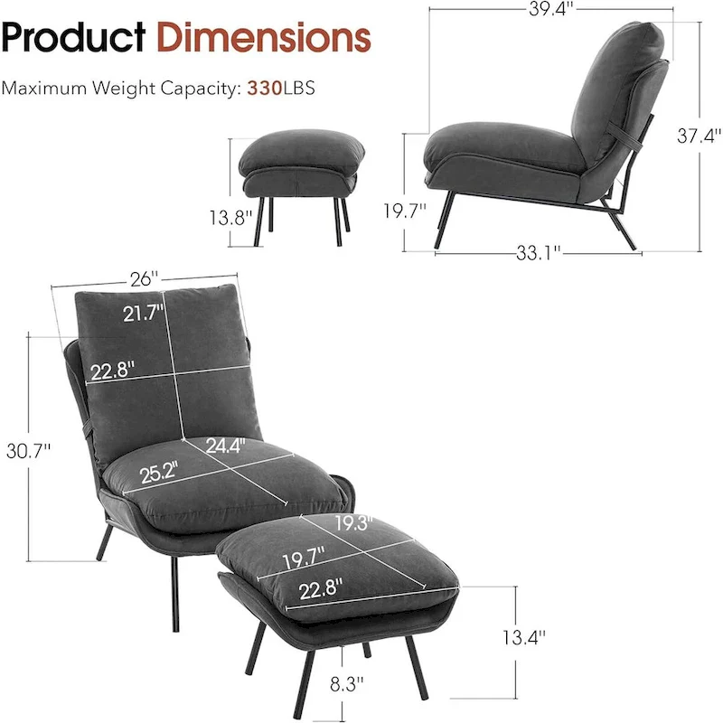 MCombo Set of 2 Accent Chair with Ottoman, Leathaire Fabric LW951