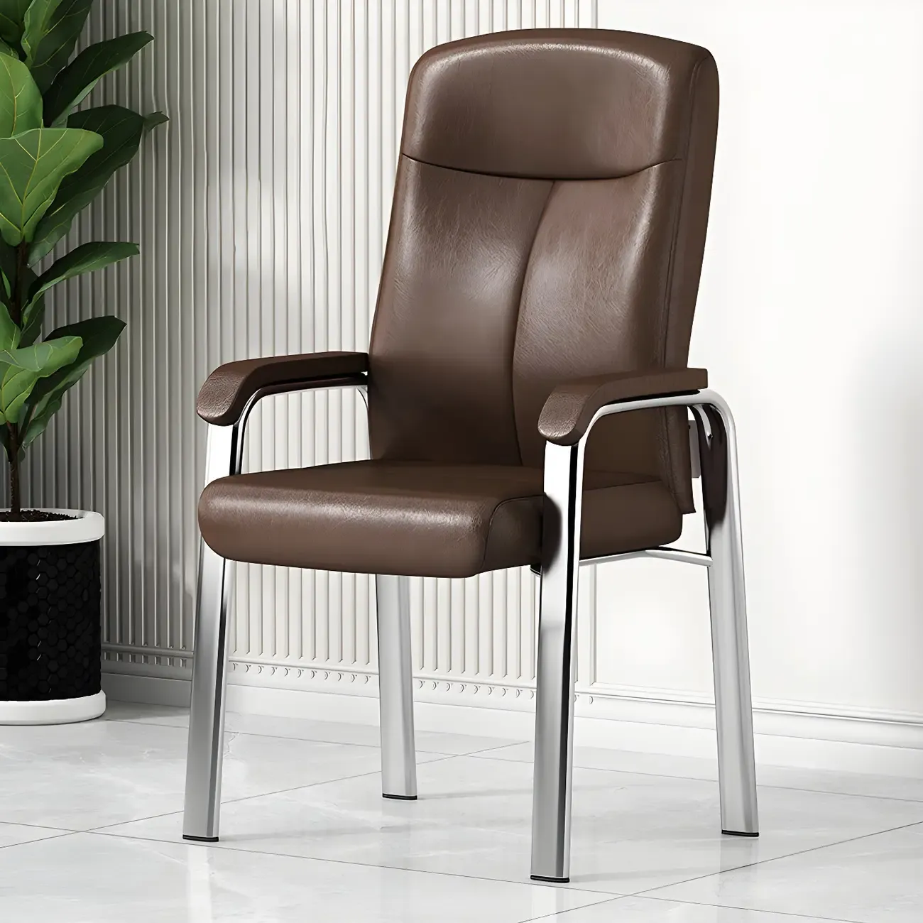 HomeyFad Modern Leather Metal 4-Leg Office Chair with Arms