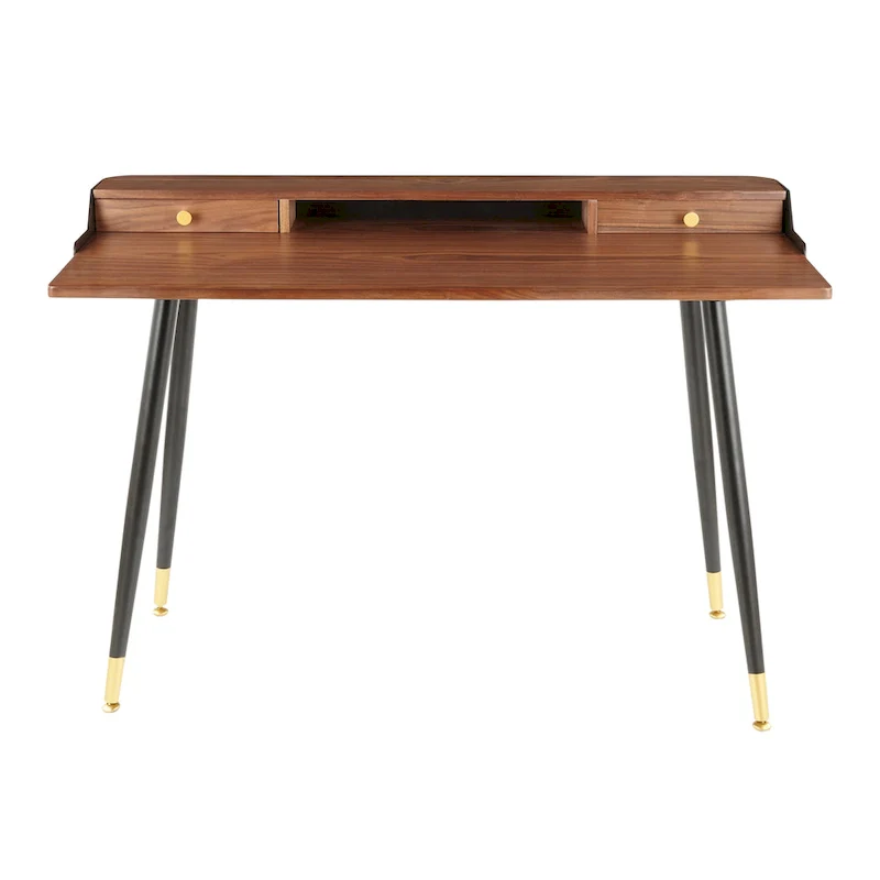 Mid-Century Office Desk, Walnut / Black & Natural / Natural & Black Wood, 1-Person