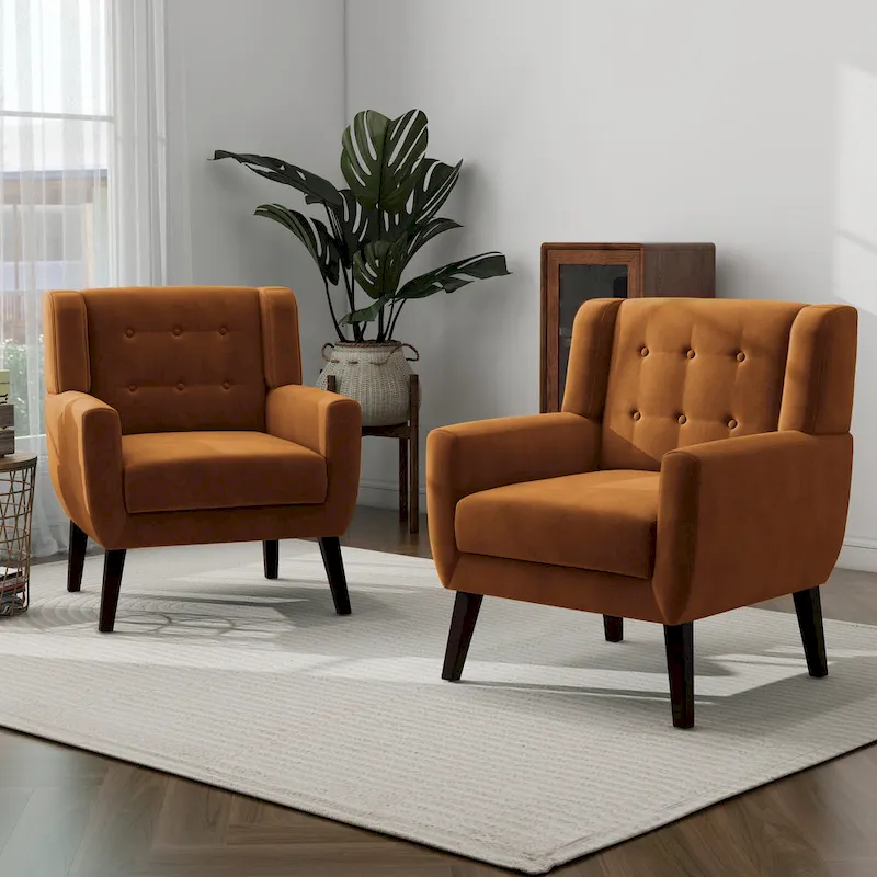 Set of 2 Velvet Living Room Accent Chair Upholstered Armchair
