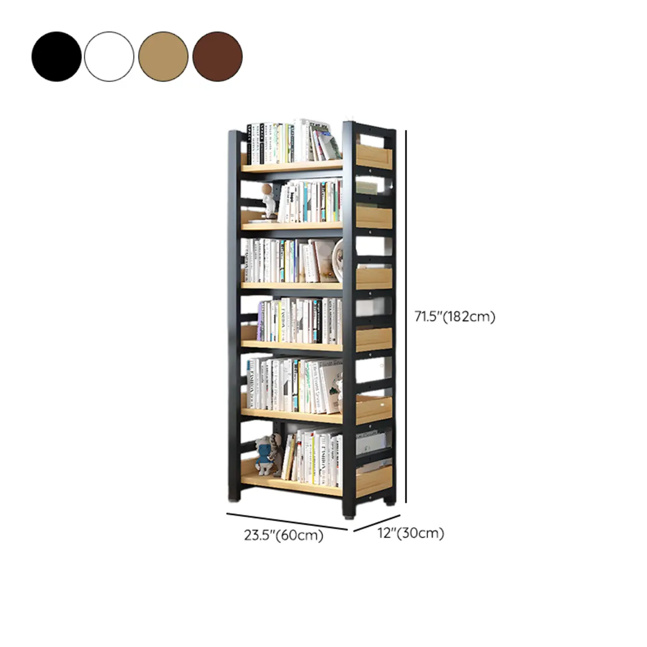 Freestanding Simple Multi-Layer Wood Bookshelf in Steel Frame