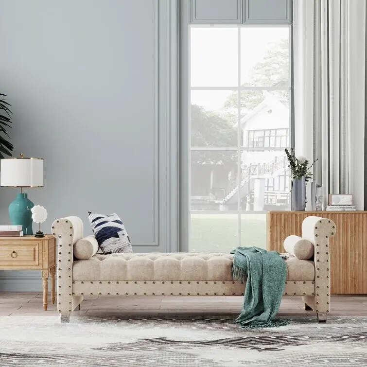 Haven Chesterfield Velvet Upholstered Bench 72  - 71.0 In. W X 28.0 In. H X 29.0 In. D