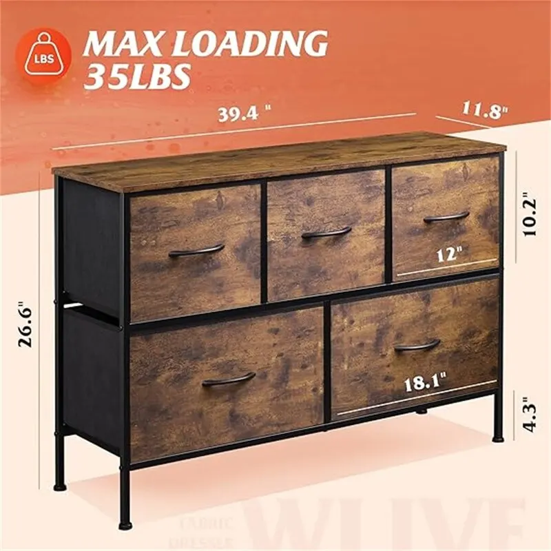 5-Drawer Fabric Dresser with Steel Frame