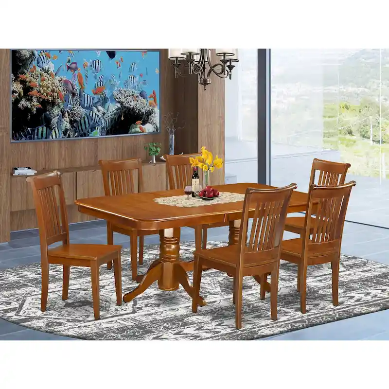 East West Furniture 7 Piece Dining Table Set- of a Rectangle Wooden Table and 6 Dining Room Chairs, Saddle Brown (Seat Option)