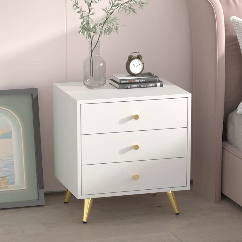 White 3-Drawer Nightstand with Metal Legs – 1 or 2 Piece