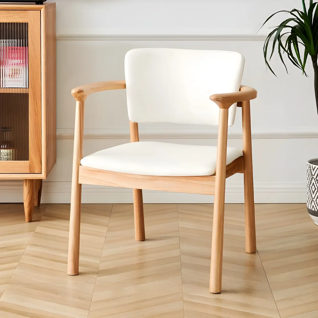 Modern Upholstered Rubberwood Arm Dining Chair Set of 2