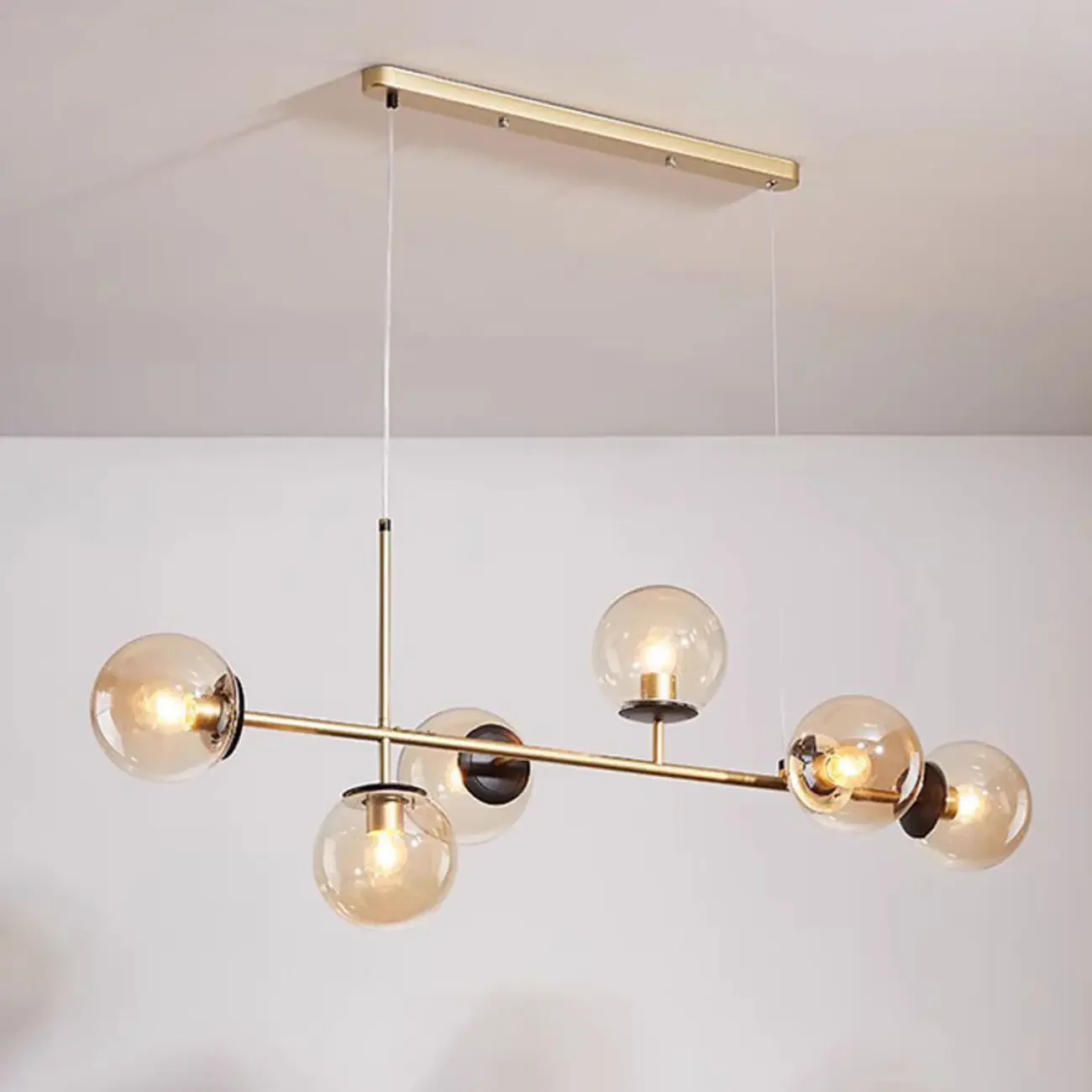 6 Light Glass Globe Island Pendant Light with Adjustable Length