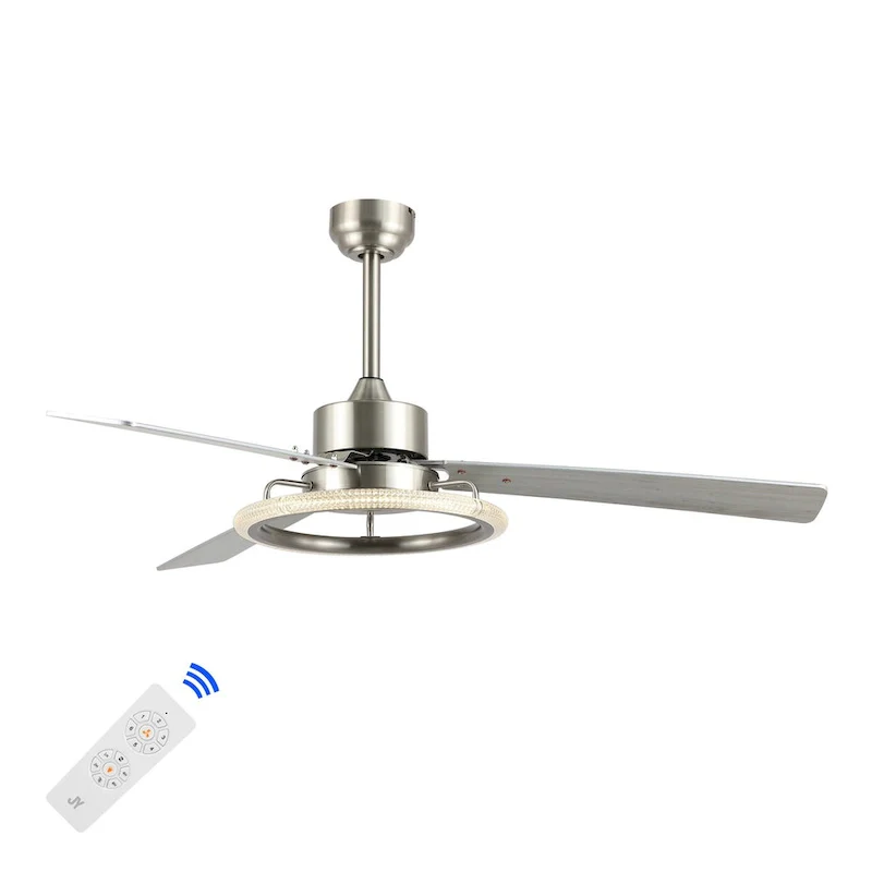 Bruno 52  1-Light Modern Industrial Iron/Acrylic/Wood Remote-Controlled 6-Speed Integrated LED Ceiling Fan, by JONATHAN Y