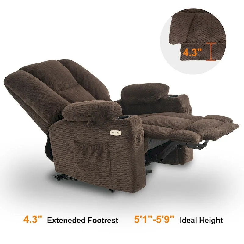 MCombo Electric PowerRecliner Chair with Massage & Heat, Plush Fabric 8015