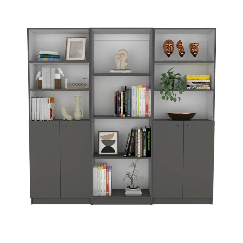 3pc Bookcase set 74 Wide 4-Shelf Double Cabinet