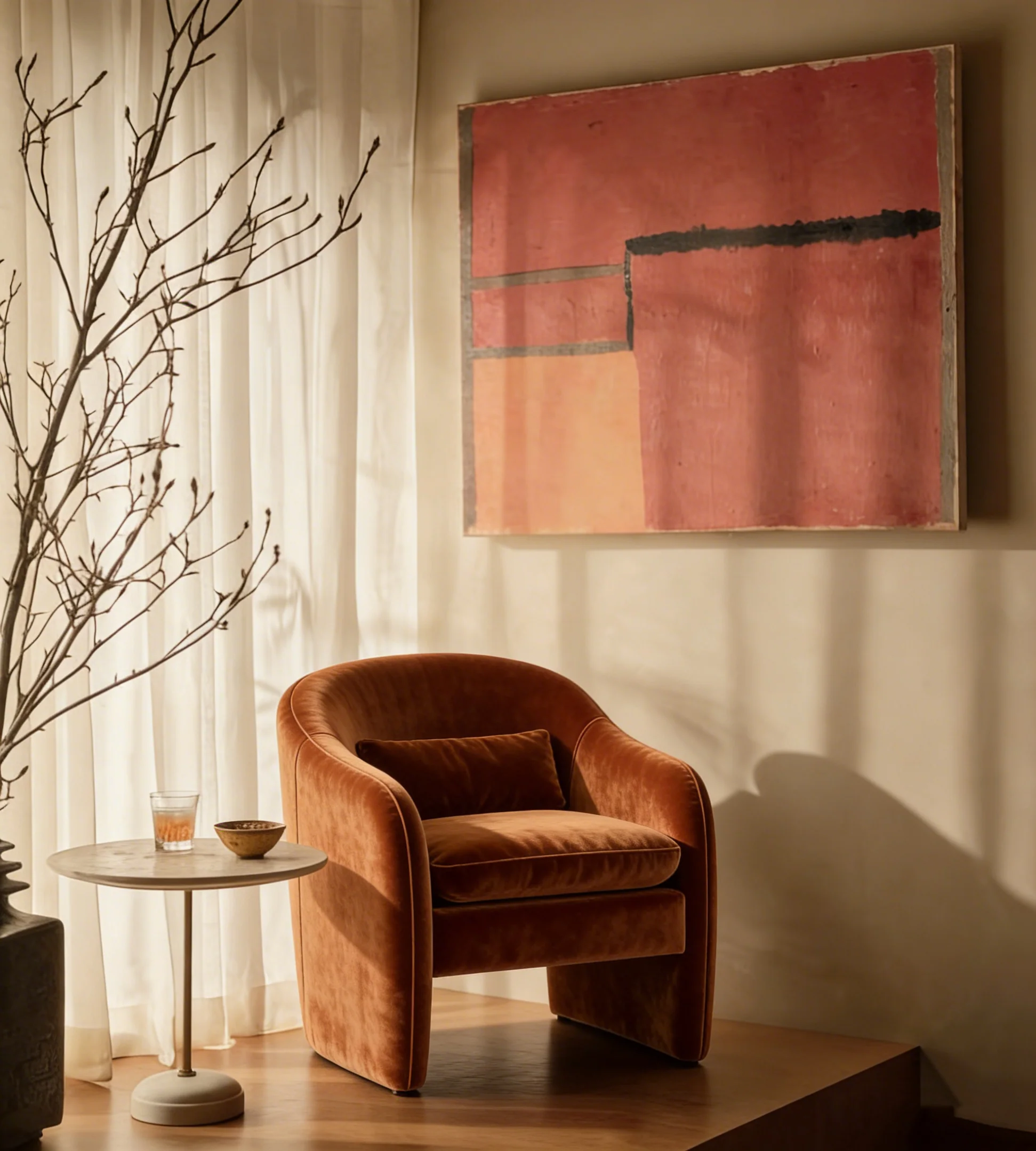 Terracotta Velvet Accent Arm Chair for Single Person