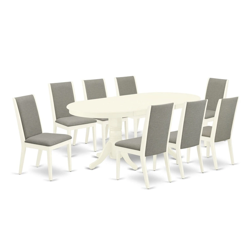 East West Furniture 9 Piece Kitchen Table Set- an Oval Dining Table and 8 Shitake Linen Fabric Chairs, Linen White