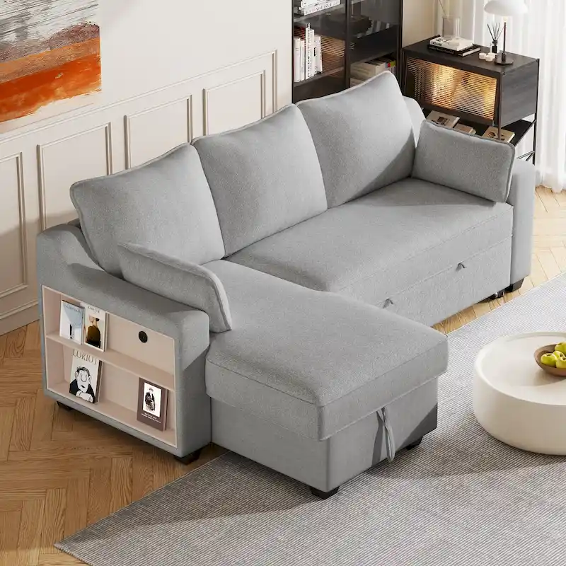 L-Shaped Couch Convertible Sofa Bed with Storage Chaise