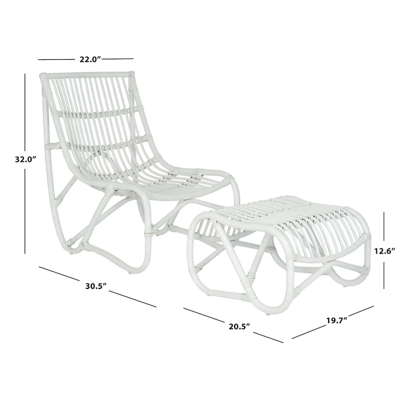 Jacquelynn White Wicker Chair And Ottoman - 22 x 30.5 x 32 - 22Wx30Dx31H