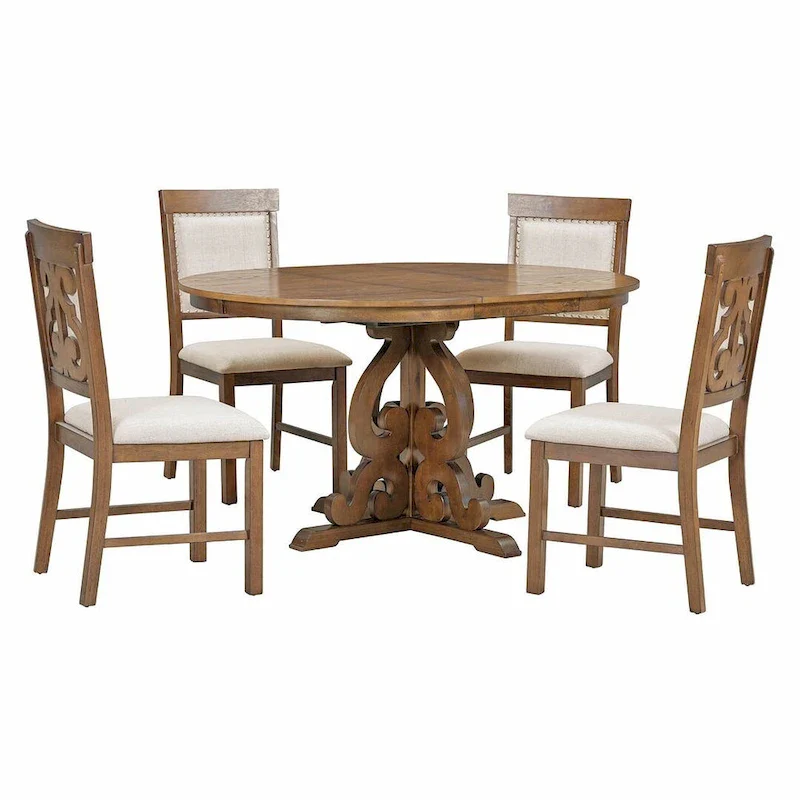 58  Traditional Extendable Dining Table Set with 4 Upholstered Chairs