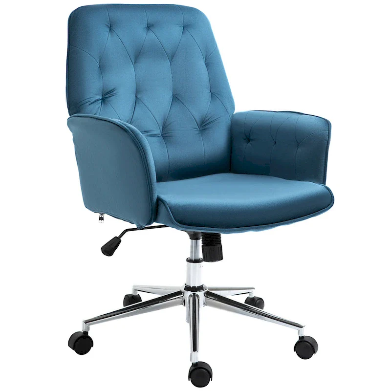 Blue Velvet Mid-Back Office Chair with Arms, Swivel & Adjustable Height