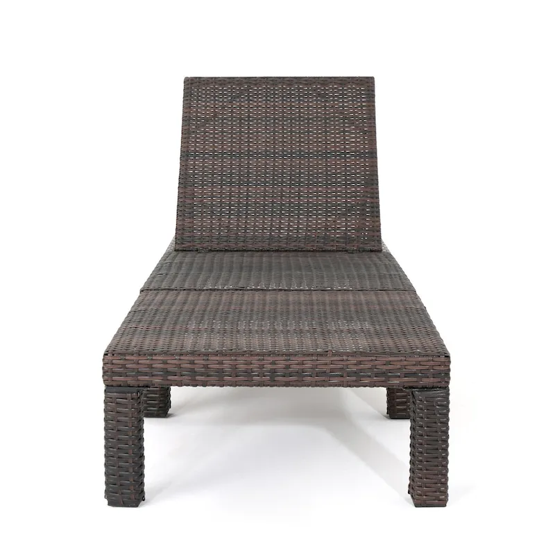 Outdoor Chaise Lounger, PE Wicker, Iron Frame, Adjustable Backrest, Brown, 1-Person Use