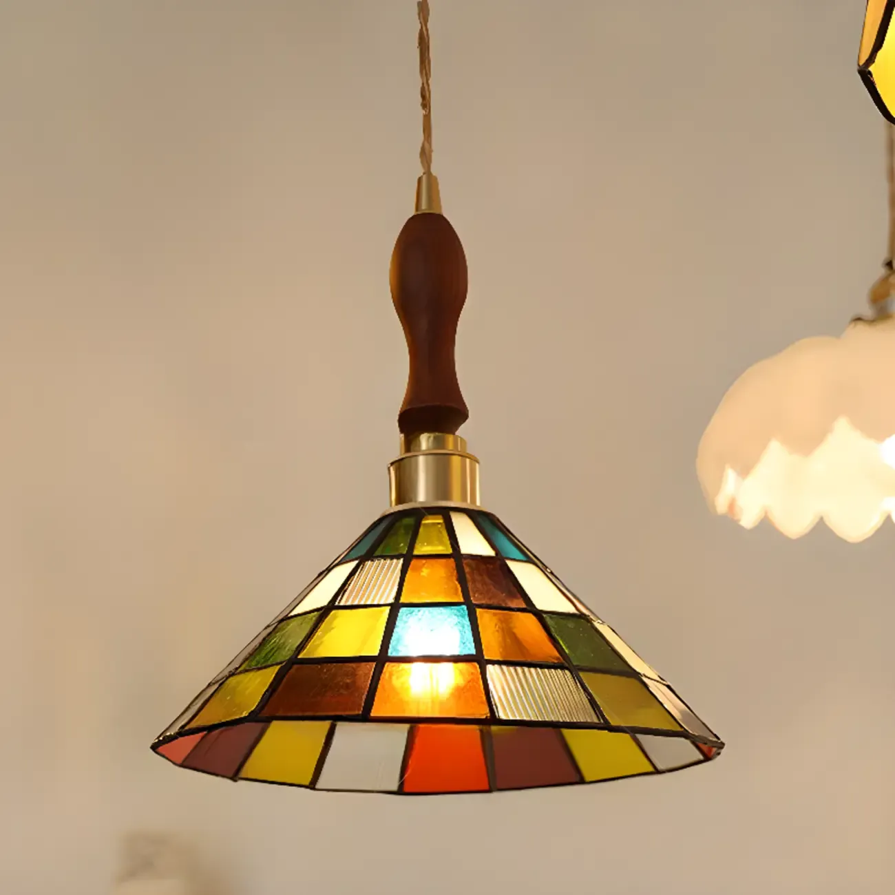 Multi-Color Glass Adjustable Hanging Pendant Light for Indoor