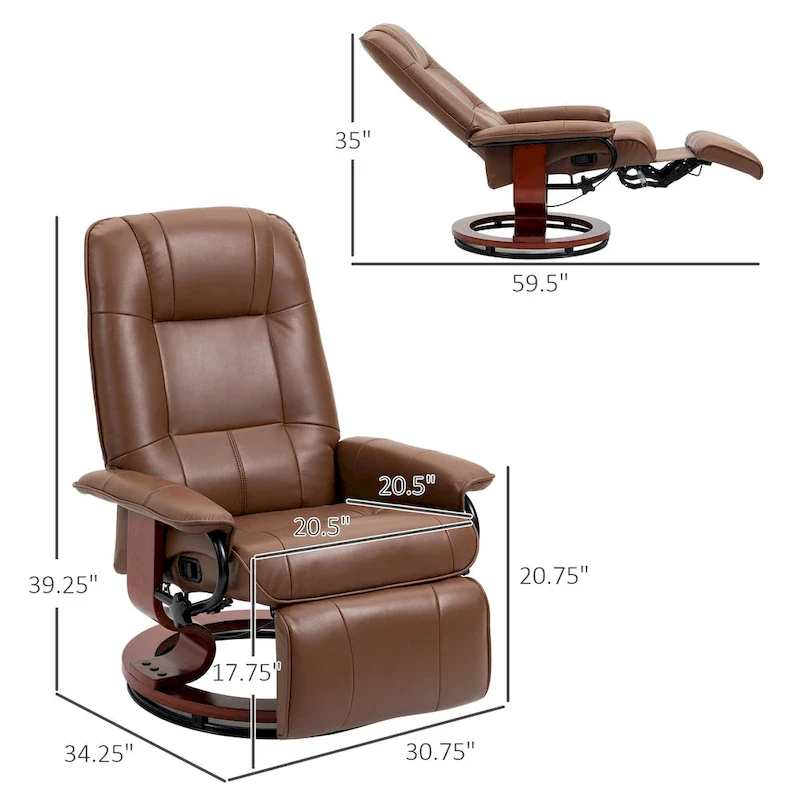 PU Leather Manual Recliner Chair Modern Lounge Chair Adjustable Swivel Armchair Chair with Wood Base and Footrest