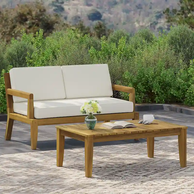 Rossville Outdoor Acacia Wood Loveseat and Coffee Table Set by Christopher Knight Home