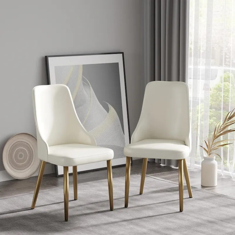 Upholstered Dining Chairs - Beige, High Back Design