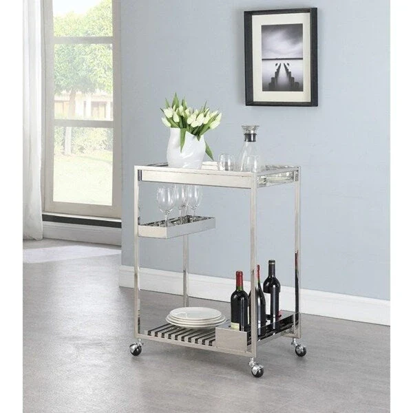 Contemporary All-Metal Tea Cart - 2-Tier Rolling Bar Cart with Wheels
